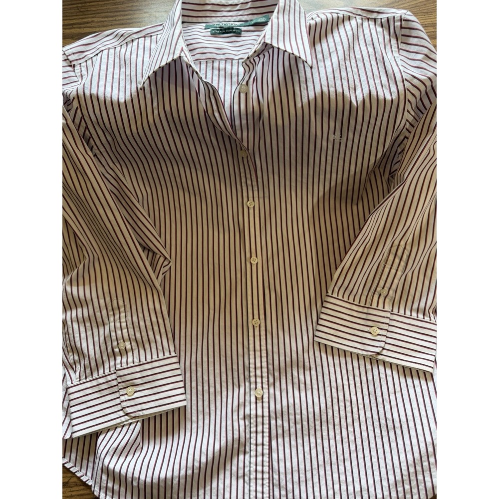 Lauren Ralph Lauren Stretch Non Iron Stripe Dress Shirt White Maroon Mens XL (B)